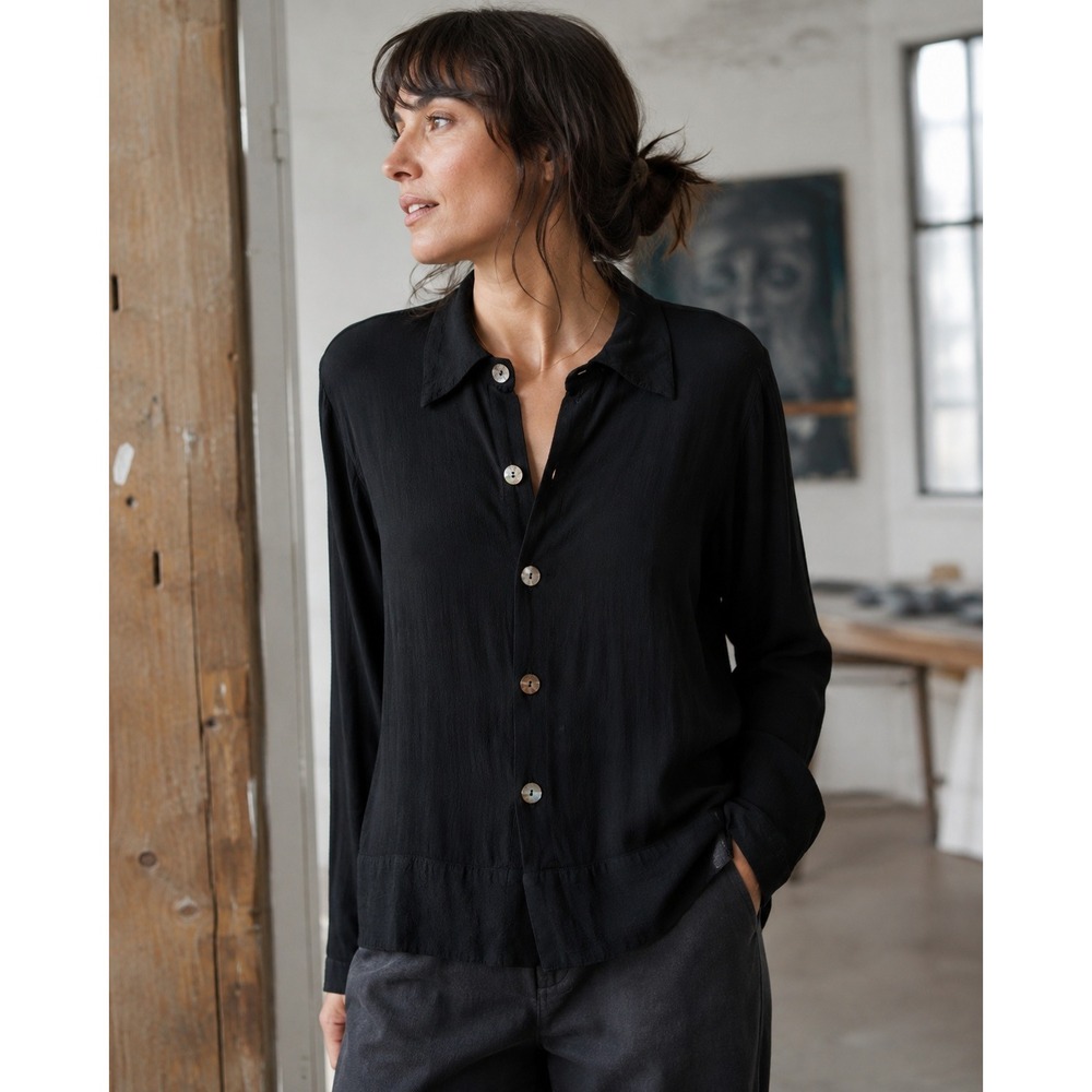 Vintage CP Shades San Francisco Black Rayon Shell Button Oversized Shirt M 90s